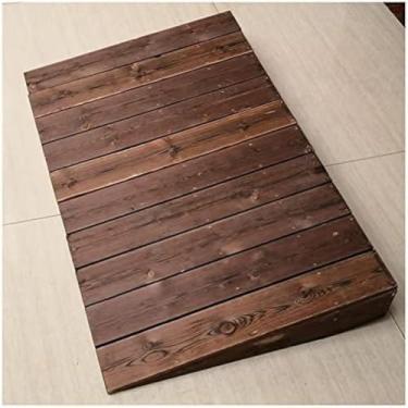 Imagem de Rampa De Limiar De Madeira, Rampas De Meio-fio De Degrau Ao Ar Livre, Pinho Antiderrapante Sem Subida Assistida Por água, Rampa De Acesso Para Carrinho De Cadeira De Rodas, Brown, 90x30x100cm