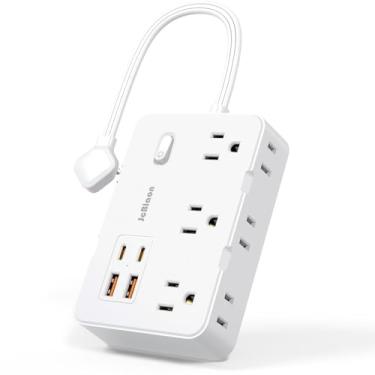 Imagem de JcBlaon Filtro De Linha Com Protetor Contra Surtos, Cabo Extensão Plugue Plano 0,65 Pés 6 Tomadas, 4 Carregadores Usb (2 C), Proteção 1050J, Estação Carregamento Múltipla Para Casa, Escritório, Dorm