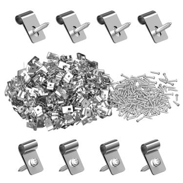 Imagem de Atotalof Braçadeiras de arame elétricas de aço inoxidável – 100 peças de clipes de cerca de arame com parafusos – Serve para fio soldado calibre 12-16, para madeira, aço ou postes de cerca compostos
