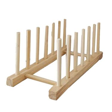 Imagem de Escorredor De Pratos De Madeira, Rack De Pratos, Rack De Pratos De Madeira, Rack De Secagem De Pratos De Madeira Vertical 6 Grades Rack De Secagem De Pratos De Madeira De Pinho Com Base Estável Para P