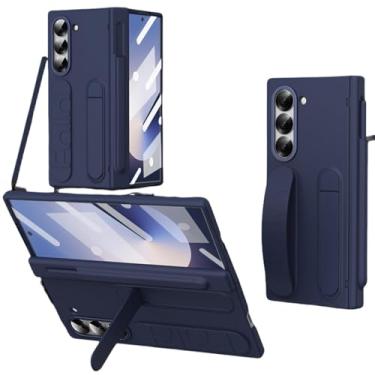 Imagem de Capa protetora de tela de vidro para Galaxy Z Fold 6 com suporte de pulseira articulado e compartimento para S Pen (para Galaxy Z Fold 6/2)