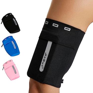 Imagem de Braçadeira de corrida HiRui, braçadeira esportiva universal, braçadeira para celular, braçadeira para homens, mulheres, crianças, serve para todos os telefones com capa, perfeita para corrida, ciclismo, viagem, treino, aproveite a música, M, Preto