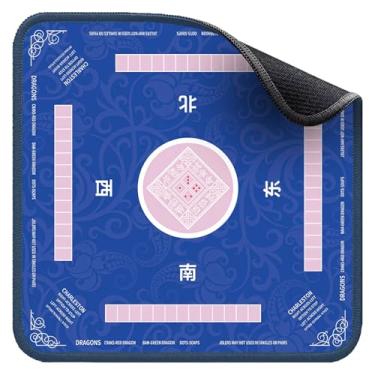 Imagem de Mahjong Table Mat for Games, Noise-Reducing Non-Slip Rubber Mat, 70*70 cm, Blue, with Pink Corner Markings and Direction Indicators, Ideal for Mahjong, Card, and Board Games