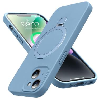Imagem de KMAMBAG Capa Mag-Ring projetada para iPhone 14, silicone líquido [fator hidratante] capa de telefone fina extremamente macia com suporte [compatível com MagSafe] para 14 6,1 polegadas homens e