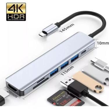 Imagem de Adaptador Hub 7 Em 1 Usb Tipo C Multiportas Saidas Cabo Hdmi - Type-C