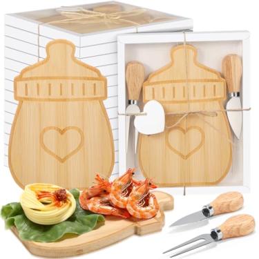 Imagem de Honeydak Conjunto de 12 lembrancinhas de festa de chá de bebê para convidados, conjunto de tábua de charcutaria, tábuas de queijo, a granel com facas, garfos, etiquetas de coração, caixas para