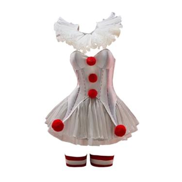 Imagem de Mobbunny Fantasia feminina de palhaço derivado do filme cosplay lingerie sexy roupa de Halloween espartilho top e saia, Prata, M