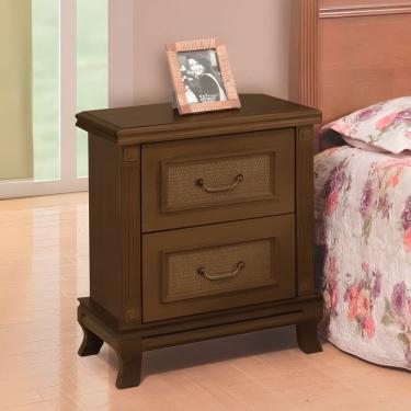 Imagem de Mesa de Cabeceira Clássica 2 Gavetas em Madeira Maciça Athenas - Castanho