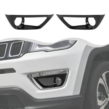 Imagem de HTHE Capas de farol de neblina dianteiras acessórios de acabamento de farol de neblina compatíveis com acessórios Jeep Compass 2017-2020 (ABS, 2 peças/conjunto, fibra de carbono)