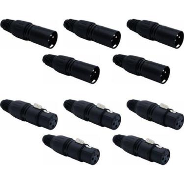 Imagem de Kit 10 Conector Xlr Canon Femea E Macho Preto Sk013 Sk014