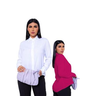 Imagem de Kit 2 Un. Camisas Social Feminina Manga Longa Com Fechamento Em Botões