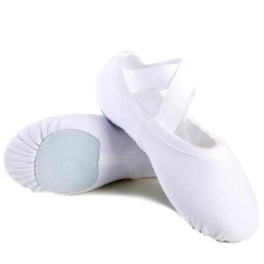 Imagem de Sapatilhas de balé femininas, sapatilhas de balé de lona elástica com sola dividida, sapatos masculinos de bailarina, 1 camada branca, 3.5-4 Narrow Women/3-3.5 Narrow Men