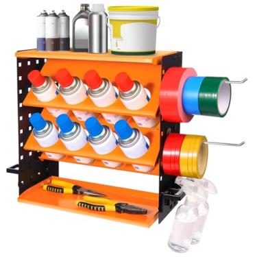 Imagem de NewEle Suporte de lata de spray de metal resistente – suporte de parede ou bancada organizador de latas de lubrificante para garagem, casa e oficina, organizadores e armazenamento | 8 furos para latas