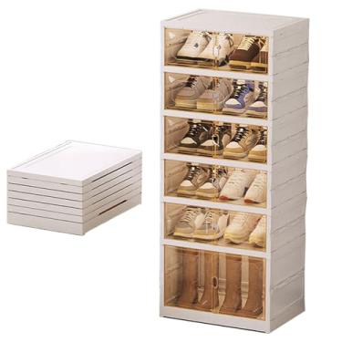Imagem de ROOM127 Prateleira dobrável para armário de sapatos, organizador portátil para entrada de armário, armário empilhável de sapatos de armazenamento de tênis com porta transparente, armário de