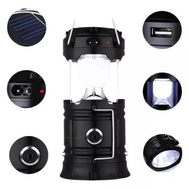 Imagem de Lampião e Lanterna Led Recarregável Retro Solar Camping Pesca Acampame