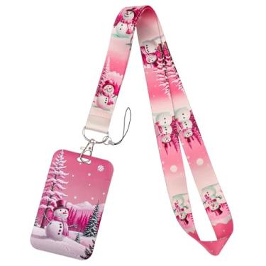 Imagem de Cordão de Natal para chaves, colar de boneco de neve, rosa, porta-cartões para crianças, escola, estudante, professor, enfermeira, Natal