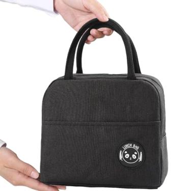 Imagem de Bolsa Térmica para Marmita, Preta, 23x23x12cm, Design Panda, Alça de Mão