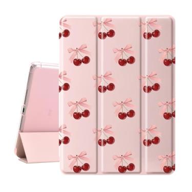 Imagem de Idocolors Linda capa vermelha Cherry Pad para iPad Pro de 12,9 polegadas 2022/2021/2020/2018, capa traseira de TPU transparente com suporte para lápis, capa protetora dobrável à prova de choque para