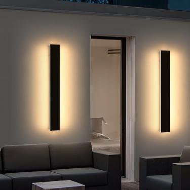 Imagem de Daoseolo Pacote com 2 lâmpadas de parede externas modernas de 79,8 cm, branco quente 3000K, arandelas lineares para montagem em parede externa, 31W, IP65, à prova d'água, minimalista, iluminação LED