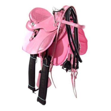 Imagem de Sela Australiana Rosa Infantil De Arco Luxo 12 Polegadas + Acessórios 