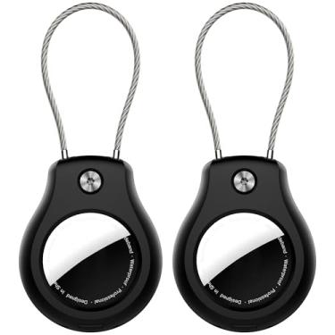 Imagem de Pacote com 2 para porta-chaves AirTag, à prova d'água para capa de bloqueio de AirTag, compatível com Apple AirTags, capa ultra segura para Apple Tag, para bagagem, chaveiro, chaveiro, etiqueta de