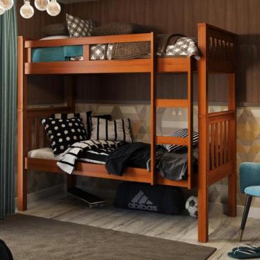 Imagem de Beliche Solteiro Castanho Claro 100% Madeira Pinus c/ Escada Lateral -