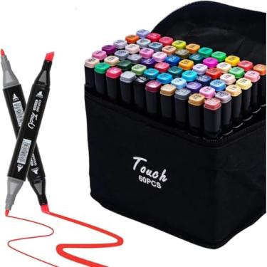 Imagem de Kit Marcadores 24/36/48/60/80 Cores – Canetas Marcador de Ponta Dupla Profissionais, Cores Ricas e Vibrantes, Para Desenho, Crianças e Livros de Colorir Adulto (60)