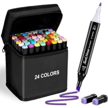 Imagem de Kit Marcadores 24/36/48/60/80 Cores – Canetas Marcador de Ponta Dupla Profissionais, Cores Ricas e Vibrantes, Para Desenho, Crianças e Livros de Colorir Adulto (24)