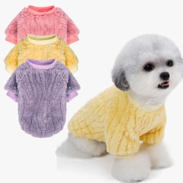 Imagem de FabriCastle Suéter para cães, pacote com 3 roupas e casacos, jaqueta para cães pequenos ou médios, meninos ou meninas, suéteres macios e quentes para gatos, fantasias de Natal (lavanda, rosa, amarelo