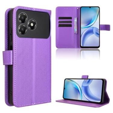 Imagem de Elubugod Capa de couro compatível com ZTE Blade A36 4G, capa flip de couro PU compatível com Nubia A36 4G capa roxa