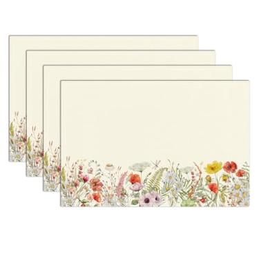 Imagem de Conjunto de 4 jogos americanos de primavera de flores silvestres, tapetes de mesa de tecido de linho lavável e resistente ao calor, antiderrapante, para cozinha, mesa, jardim, festa, decoração interna