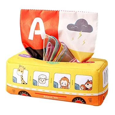 Imagem de simhoa Lenços de Gaze de Caixa de Tecido de Bebê de Pelúcia para Recém-nascidos de Brinquedos Sensoriais de 6 a 12 Meses, Ônibus escolar