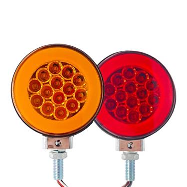 Imagem de GAMA 2 peças de 10 cm redondo dupla face montagem de pino único pérola vermelho/âmbar 48 luzes refletivas de LED com invólucro cromado selado substituição para Kenworth/Peterbilt/Freightliner DOT
