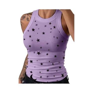 Imagem de Camiseta Regata Feminina Sem Mangas Com Estampa Listrada, Decote Redon