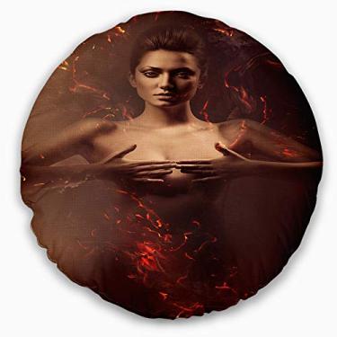 Imagem de Designart Sensual Nude Woman in Fire' Contemporâneo Sala de estar Redonda, Sofá, Almofada de Alta Qualidade + Capa de Almofada Impressa em ambos os lados 50 cm