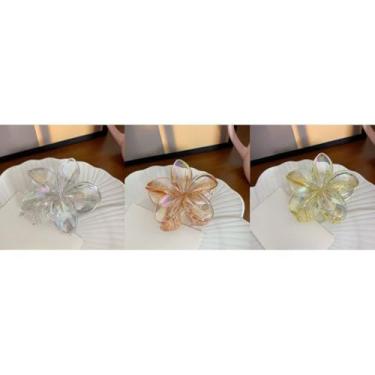 Imagem de Grampo de Cabelo Flor Frangipani Colorida Presilha Feminina Acrílica, Acessório de Praia e Resort para Mulheres(Branco+Laranja+Amarelo.)