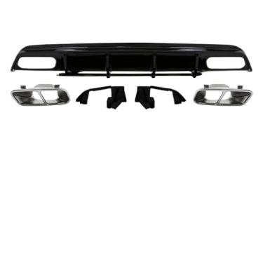 Imagem de Difusor de para-choque traseiro de fibra de carbono com escapamento, compatível com Mercedes Benz Classe A W176 A200 A45 AMG 2016-2018, acessórios para carro(Black Dif Silver Ex)