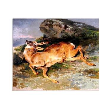 Imagem de Zeichn8u Edwin Landseer Impressão em tela A Stray Shot Poster Giclee reprodução de pintura Edwin Landseer arte de parede decoração de casa sala de estar escritório quarto 60 x 50 cm (24 x 20 polegadas