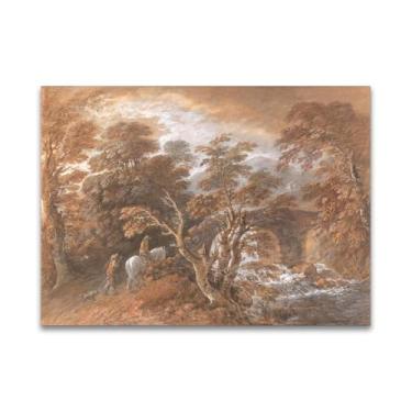 Imagem de RYLJCZ Pintura famosa de arte de parede - (Hilly Landscape) por Thomas Gainsborough - Reproduções impressas em tela - Imagens para decoração de sala de estar (50 x 70 cm (19,7 x 27,5 pol)/sem moldura)