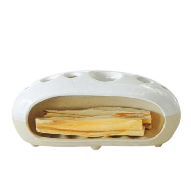 Imagem de Suporte 3 em 1 Palo Santo para incenso de cone de sálvia, incenso de cerâmica feito à mão, apanhador de cinzas com chaminé, tigela de borrão para meditação de ioga, decoração de casa (multi - branco