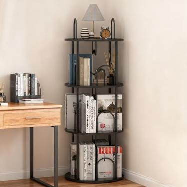 Imagem de Merkisa Estante rotativa, torre de estante giratória de 360°, economia de espaço estreita redonda para livros e exibição, estante giratória para espaços pequenos, quarto, sala de estar, preta