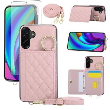 Imagem de Asuwish Capa para celular Samsung Galaxy A56 5G capa carteira e protetor de tela de vidro temperado alça de ombro transversal alça de ombro anel fivela suporte suporte cartão celular para A 56 56A LTE