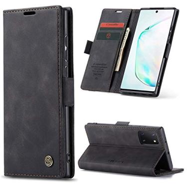 Imagem de Phernykas Capa carteira flip para Samsung Galaxy Note 10 Lite, capa fólio magnética de couro com suporte para cartão, suporte durável - capa protetora de telefone TPU à prova de choque - preta
