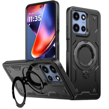 Imagem de SORAKA Capa para Motorola Moto G 5G 2025 com suporte de anel compatível com MagSafe Iron sheet Capa resistente que absorve choques Proteção contra quedas de nível militar