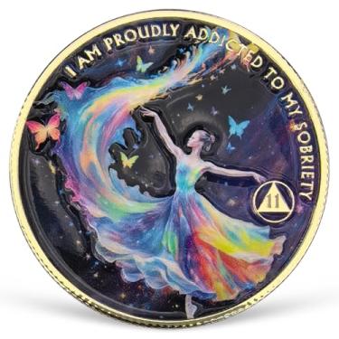 Imagem de Moeda de sobriedade de 11 anos feminina poder AA moeda colorida recuperação AA NA chips e medalhões comemorando 1-15 anos símbolo limpo e sóbrio narcóticos alcoólicos presentes anônimos para mulheres