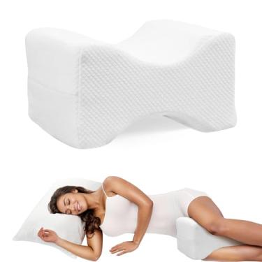 Imagem de Almofada de Espuma de Memória Ergonômico para Joelho - Travesseiro para Pernas de Dorminhocos de Lado, Alívio de Dor na Coluna, Ciática, Quadril e Pós-Cirúrgico - Ideal para Grávidas (Branco)