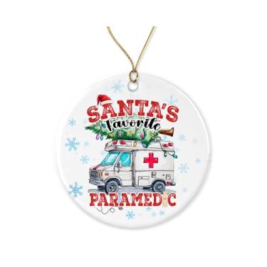 Imagem de Enfeite de Natal paramédico - Enfeite de Natal de ambulância - Valorização EMT - Trabalhador de saúde - Lembrança de Natal de cerâmica impressa em ambos os lados