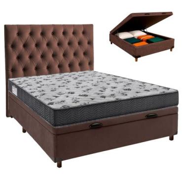 Imagem de Conjunto Cama Box Bau Marrom Casal + Colchão D33 Iso100 Ortobom + Cabe