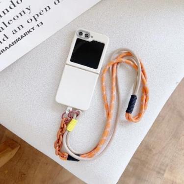 Imagem de Capa protetora para Samsung Galaxy Z Flip6, com estampa simples de couro liso e cordão transversal (para Samsung Galaxy Z Flip6/branco)
