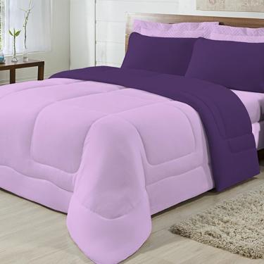 Imagem de Kit 03 Peças Edredom Casal Queen 100% Algodão Lilás com Roxo